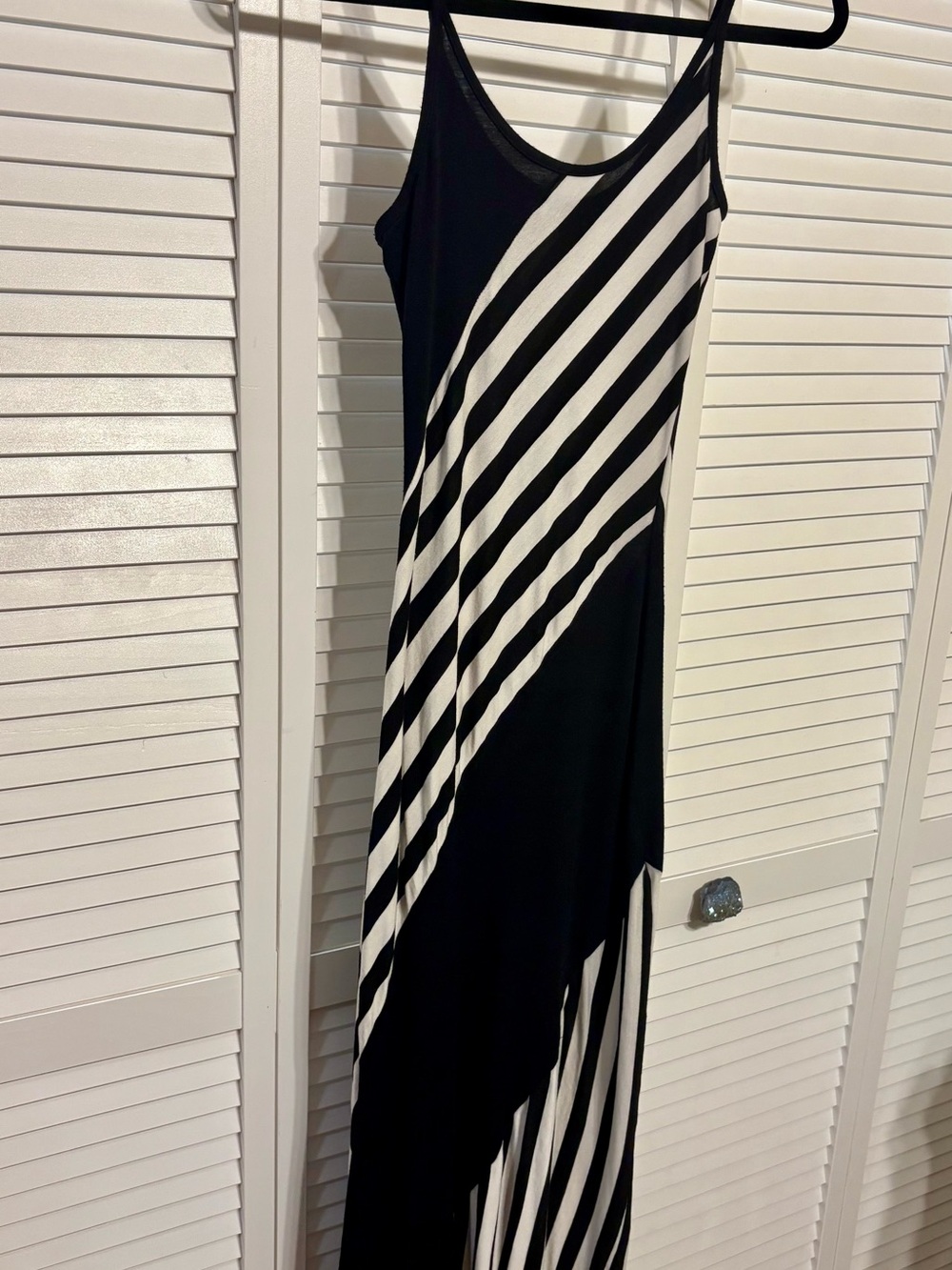 Snap Slinky & Simple Black & White Diagonal Stripe Maxi Dress